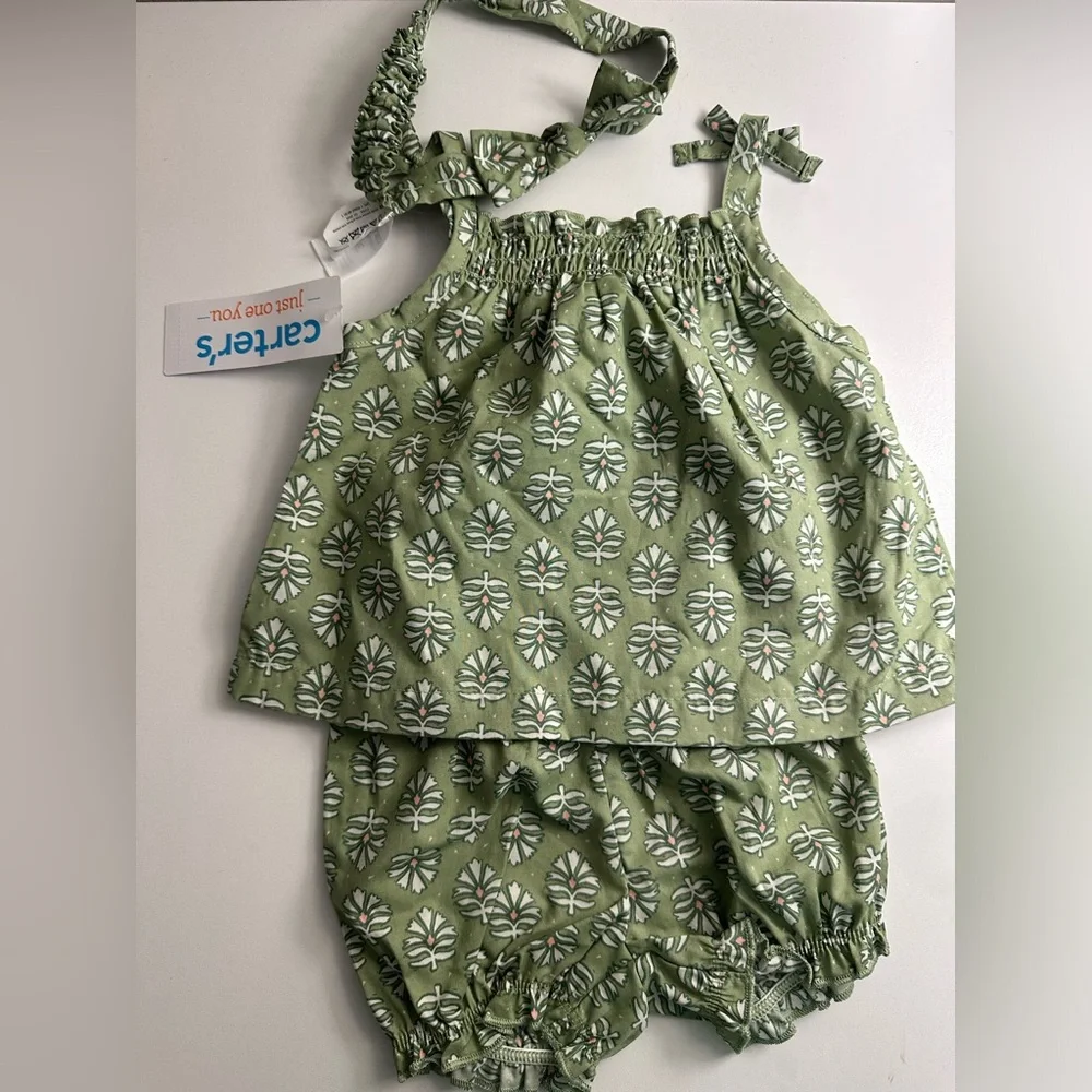 Carter's Olive Green Floral Diaper Cover Set